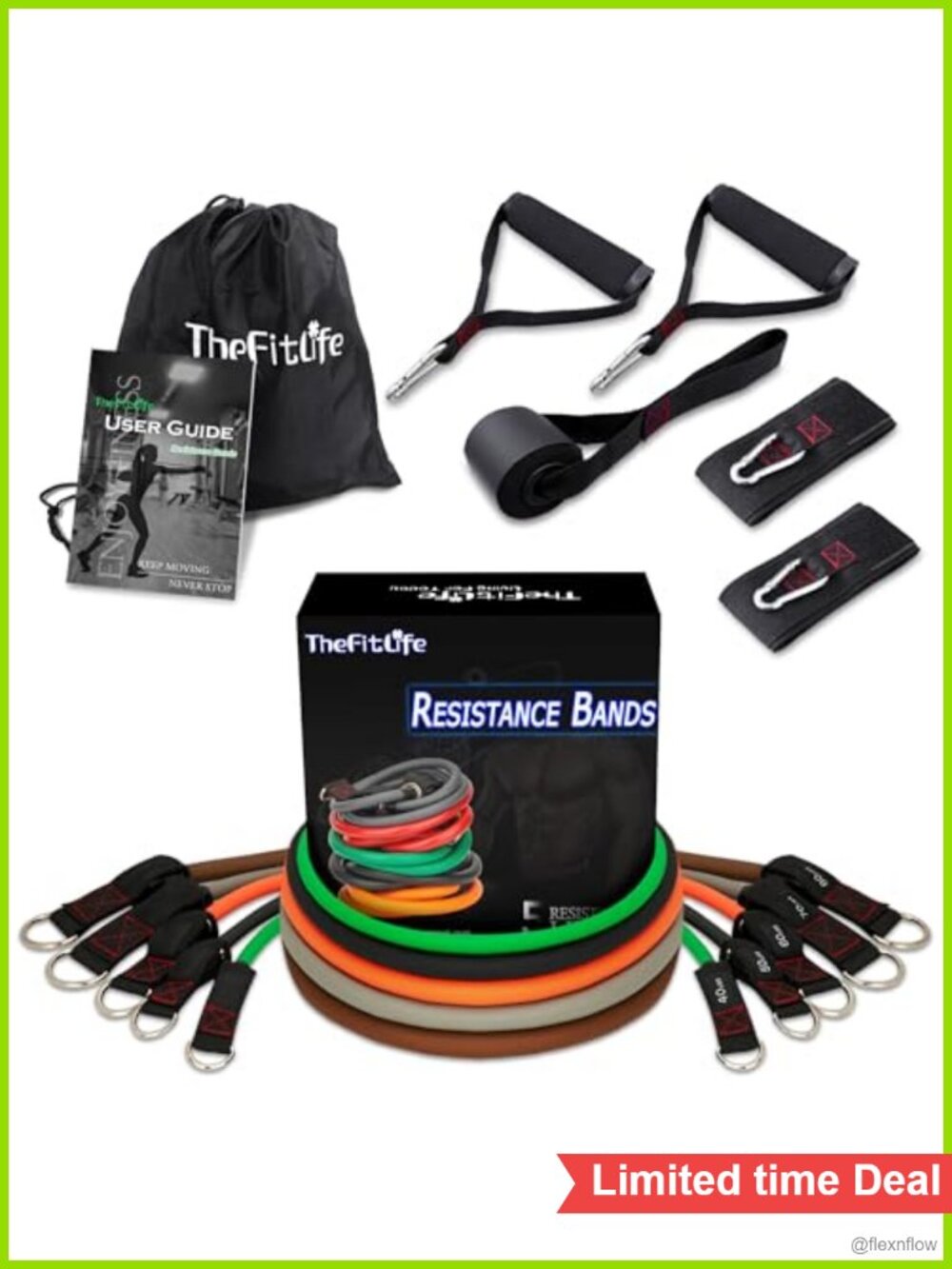 Resistance Bands Set with Handles, Door Anchor & Ankle Straps – Natural Rubber,